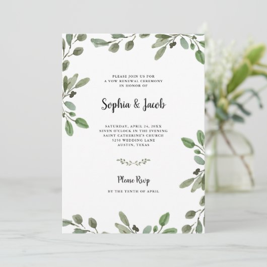 Einfache Aquarellgrüne | Wedding Vow Renewal Einladung (Stehend Vorderseite)