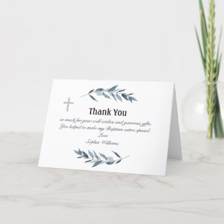 Einfache Aquarellnasse Olivenzweig Taufe Dankeskarte