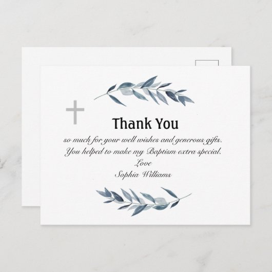 Einfache Aquarellnasse Olivenzweig Taufe Postkarte (Vorne/Hinten)