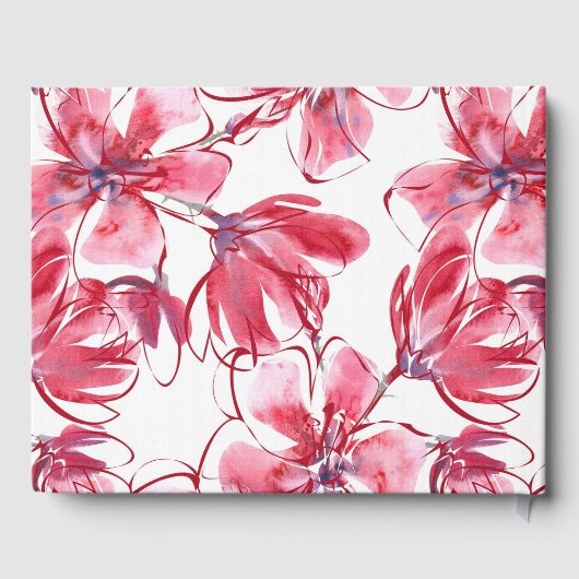 Einfache Aquarellrot-Blume Gästebuch (Rückseite)