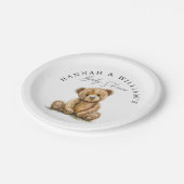 Einfache Aquarellteddy-Bärendusche Pappteller (Schrägansicht)