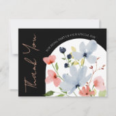 Einfache Arch Black and Pink Floral Wedding Dankeskarte (Vorderseite)