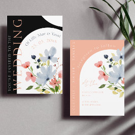 Einfache Arch Black and Pink Floral Wedding Einladung