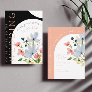 Einfache Arch Black and Pink Floral Wedding Einladung