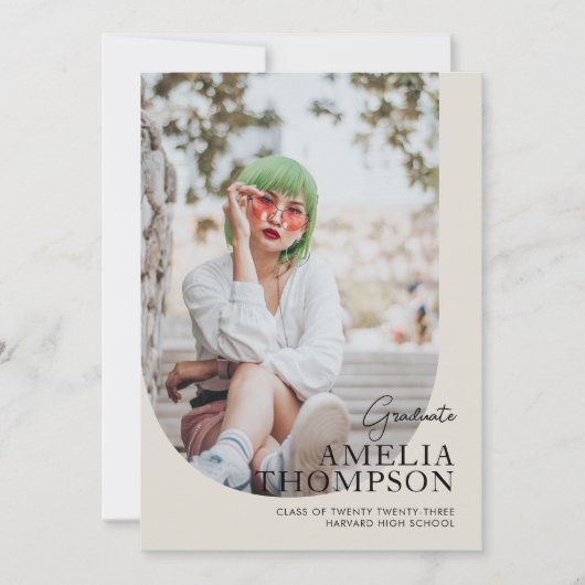 Einfache Arch Light Beige Foto Collage Abschluss Ankündigung (Vorderseite)