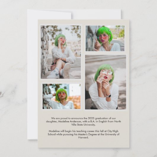 Einfache Arch Light Beige Foto Collage Abschluss Ankündigung (Rückseite)