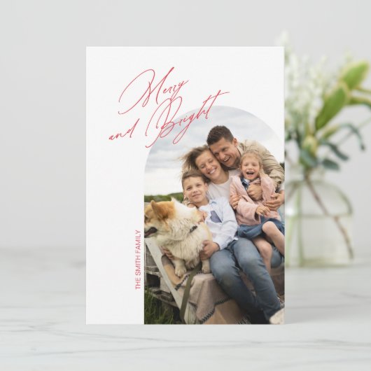 Einfache Arch-Urlaubskarte Merry and Bright Einladung (Stehend Vorderseite)