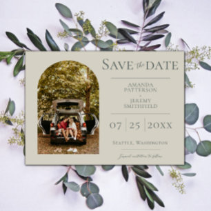 Einfache Architektur-Foto Beige Save-the-Date-Ka Save The Date