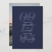 Einfache Art Big Date Marine blau Save The Date (Vorne/Hinten)