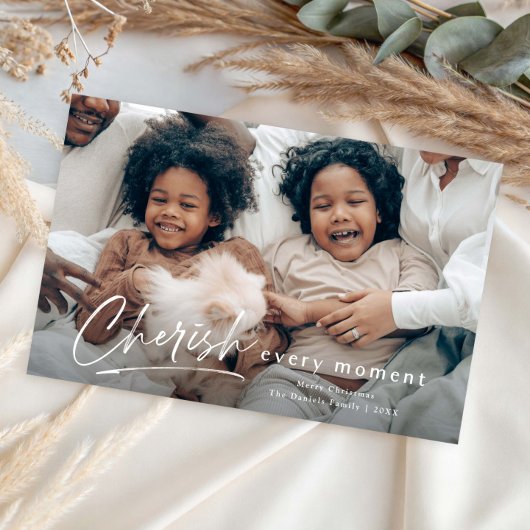 Einfache Art Cherish Script Foto Weihnachtskarte