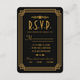 Einfache Art Deco Black Wedding Response Cards RSVP Karte