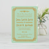Einfache Art Deco Mint Wedding Einladungen (Stehend Vorderseite)