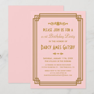 Einfache Art Deco Rosa Geburtstagsparty Einladunge Einladung