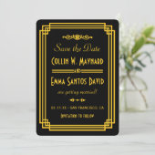 Einfache Art Deco Schwarz und Gold Save the Date Einladung (Stehend Vorderseite)
