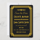 Einfache Art Deco Schwarz und Gold Save the Date Einladung (Vorderseite)