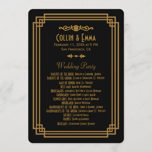 Einfache Art Deco schwarze Hochzeitsprogramme Programm (Vorderseite)