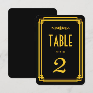 Einfache Art Deco-Schwarze und Goldene Tischnummer