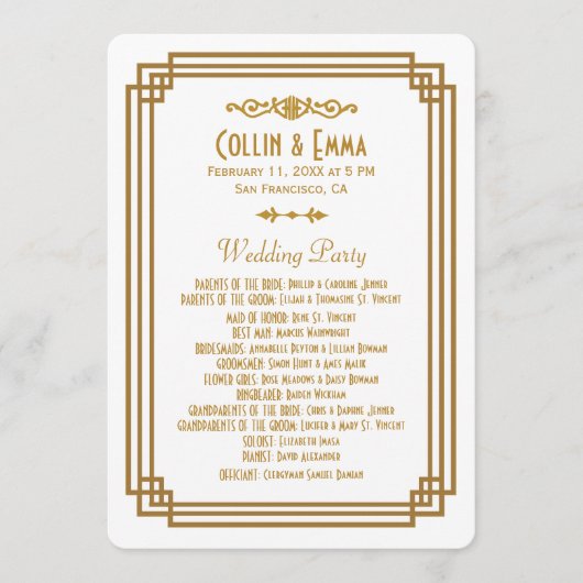 Einfache Art Deco weiße Hochzeitsprogramme Programm (Vorderseite)