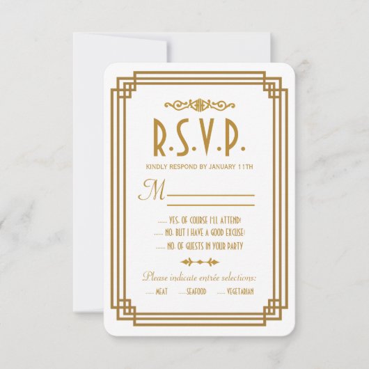 Einfache Art Deco White Wedding RSVP Response Card (Vorderseite)