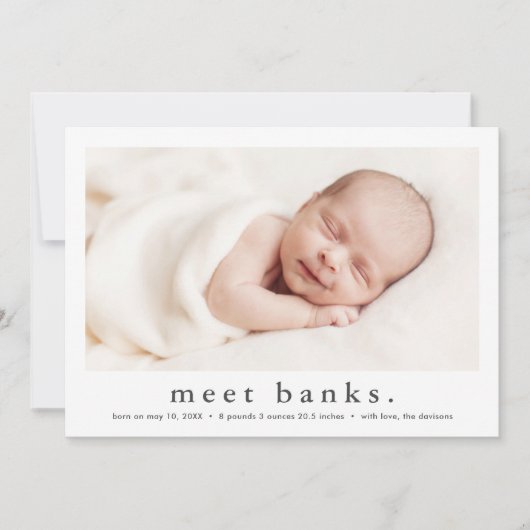 Einfache Art Modernes Baby Foto Geburt Ankündigung (Vorderseite)