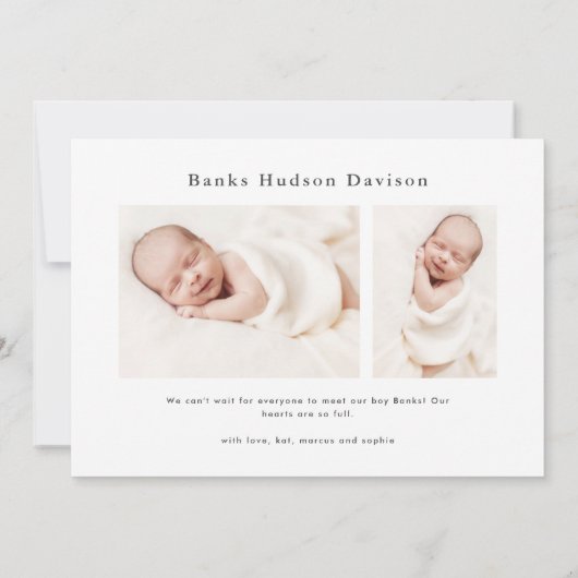 Einfache Art Modernes Baby Foto Geburt Ankündigung (Rückseite)