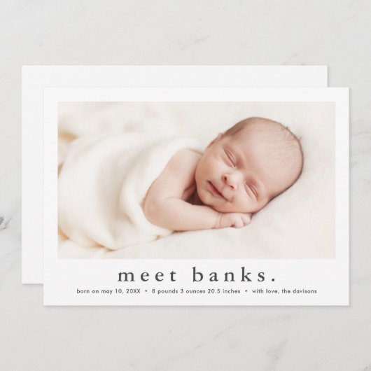 Einfache Art Modernes Baby Foto Geburt Ankündigung (Vorne/Hinten)