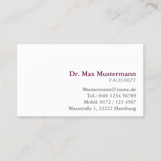 einfache Arzt Visitenkarte (Vorderseite)