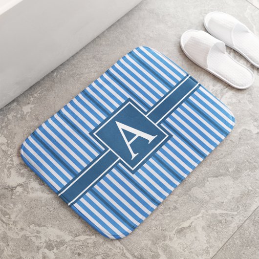 Einfache Asst-Größen Monogramm Blau und Weiß Strei Badematte