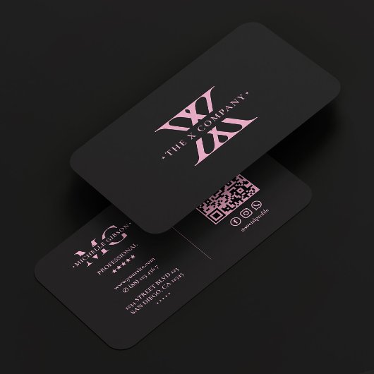 Einfache Ästhetik Schwarz Rosa Monogramm X Visitenkarte