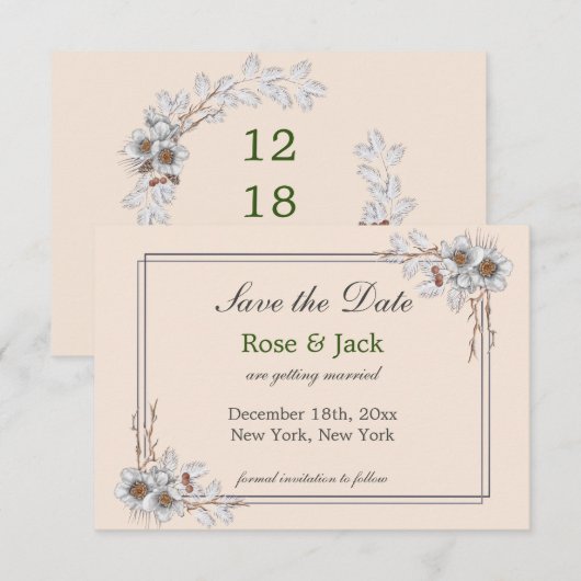 Einfache ästhetische Winterhochzeit Save The Date (Vorne/Hinten)