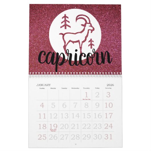 Einfache Astrologie Zodiac Glitzer Birthstone Char Kalender (Jan 2026)