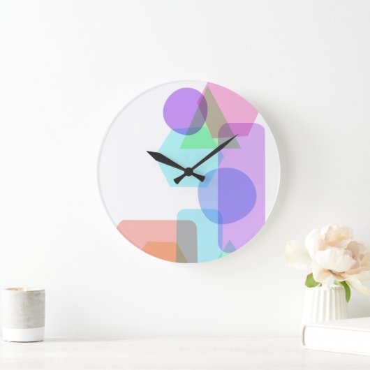 Einfache, asymmetrische, pastellfarbige, geometris große wanduhr (Zuhause)