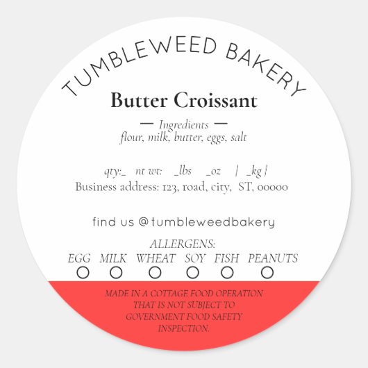 Einfache Aufkleber für das Lebensmittelrecht der H (Vorderseite)