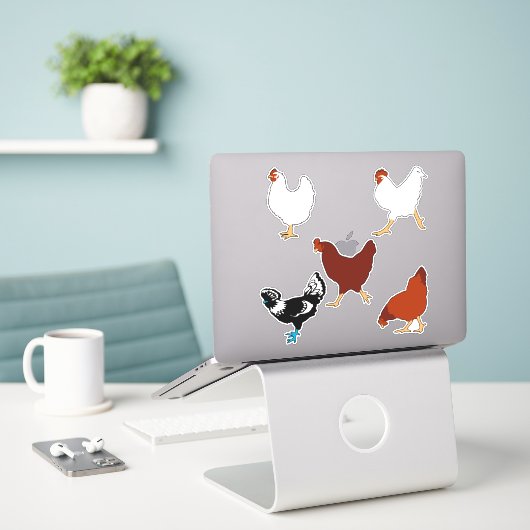 Einfache Aufkleber für Hühner-Silhouetten (Laptop auf Schreibtisch)