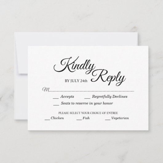 Einfache Auswahl an kalligraphischen Gerichten in RSVP Karte (Vorderseite)