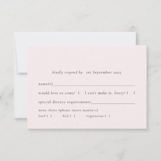 Einfache Auswahl an rosafarbenen, hellrosa Mehlspe RSVP Karte (Vorderseite)