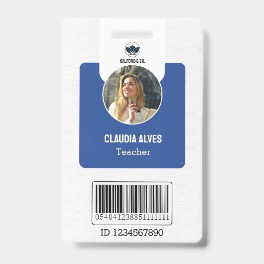 Einfache Ausweiskarte für Lehrer | Blue Collage Sc Ausweis (Vorderseite)