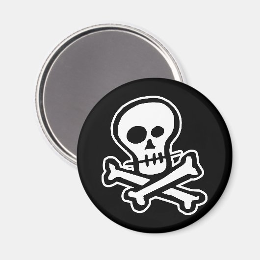 Einfache B&W Skull & Crossbones Magnet (Vorderseite/Rückseite)