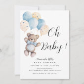 Einfache Baby Bear Balloons Blue Baby Dusche Einladung (Vorderseite)