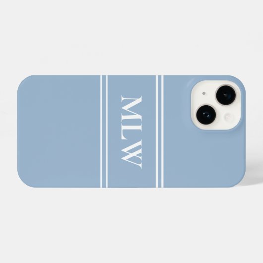 Einfache Baby Blau und Weiß Mit Monogramm iPhone Hülle (Rückseite (Horizontal))