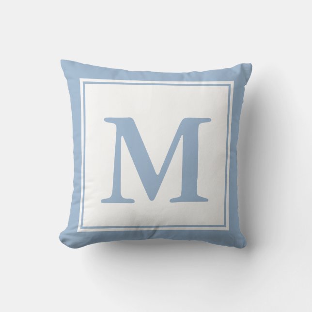 Einfache Baby Blau und Weiß Mit Monogramm Kissen (Vorderseite)