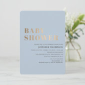 Einfache Baby Blue & Gold Baby Dusche Einladung (Stehend Vorderseite)