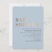 Einfache Baby Blue & Gold Baby Dusche Einladung (Vorderseite)