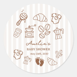Einfache Baby Braut Doodle Kaffee Baby Shower Runder Aufkleber