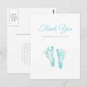 Einfache Baby-Dusche Danke Blue Footprints Postkarte (Vorne/Hinten)