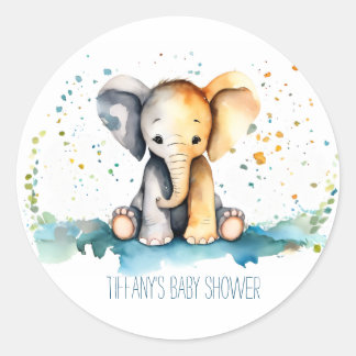 Einfache Baby Elephant mit Mommy's Name Baby Showe Runder Aufkleber
