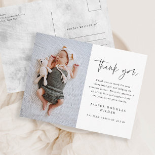 Einfache Baby-Foto-Geburtsstatistik-Dankeschön-Pos Postkarte