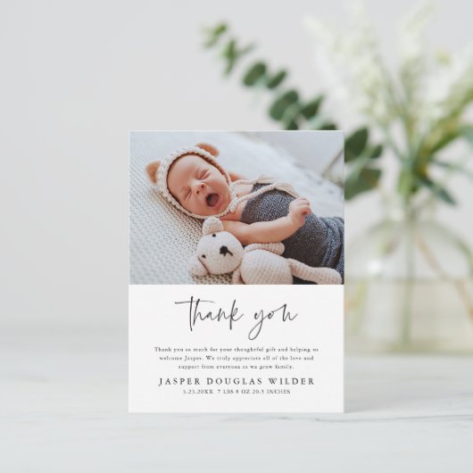 Einfache Baby Foto Geburtsstunde Danke Karte (Stehend Vorderseite)