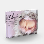 Einfache Baby Girl-Ankündigung Modernes Skript Fotoblock (Links)