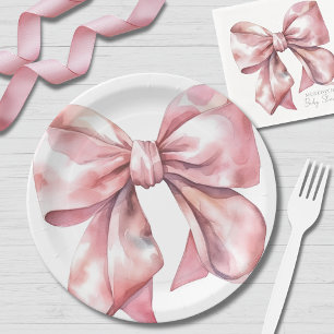 Einfache Baby-Party mit rosa Schleife Pappteller